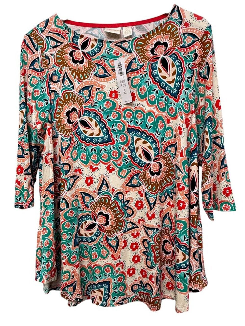 CHICOS Bombay Paisley Print Tee Medium Stretch Casual Boho Womens Top NWT